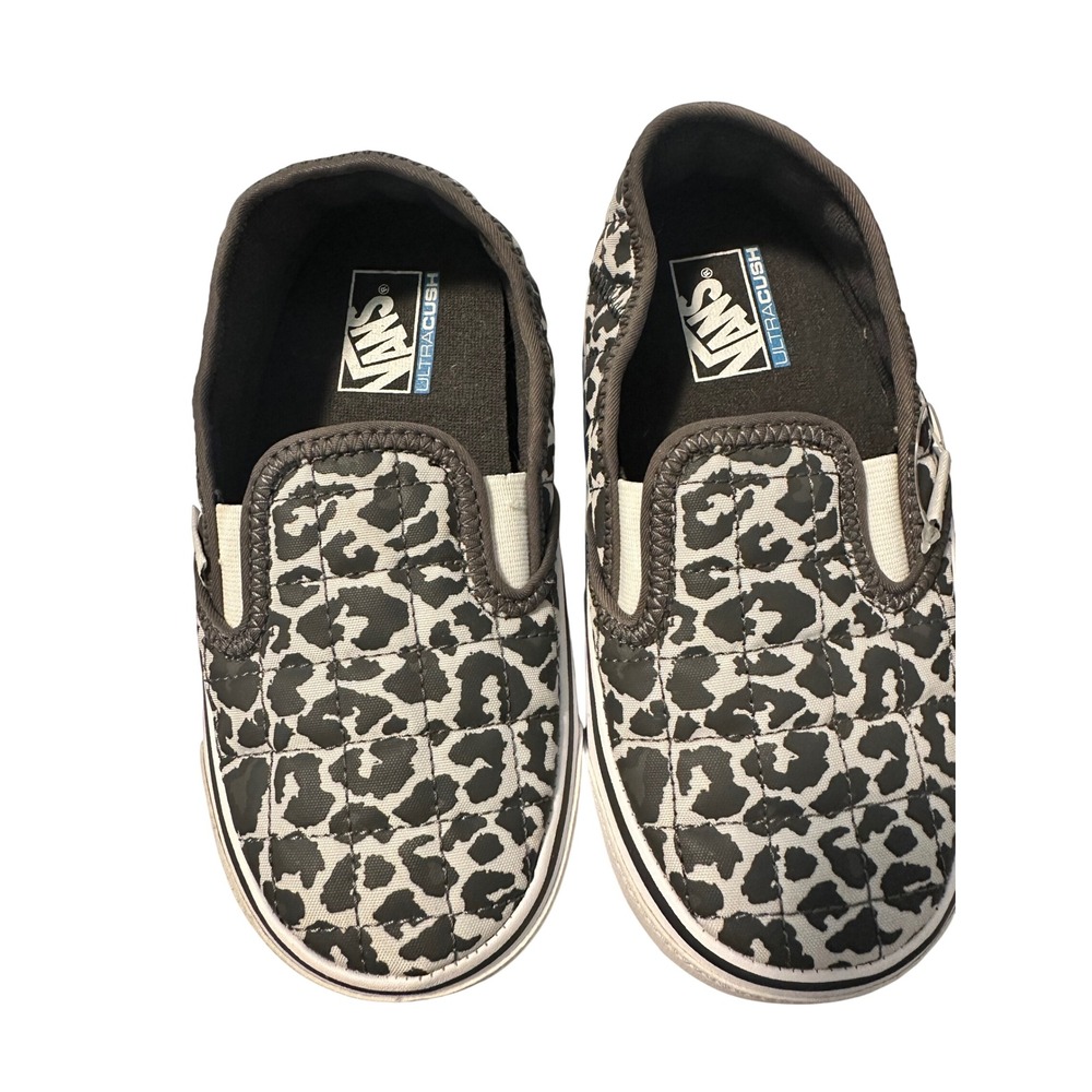 Vans Slip-Er Kids Leopard Print Quilted UltraCush Slip On Shoes Black White 1.0